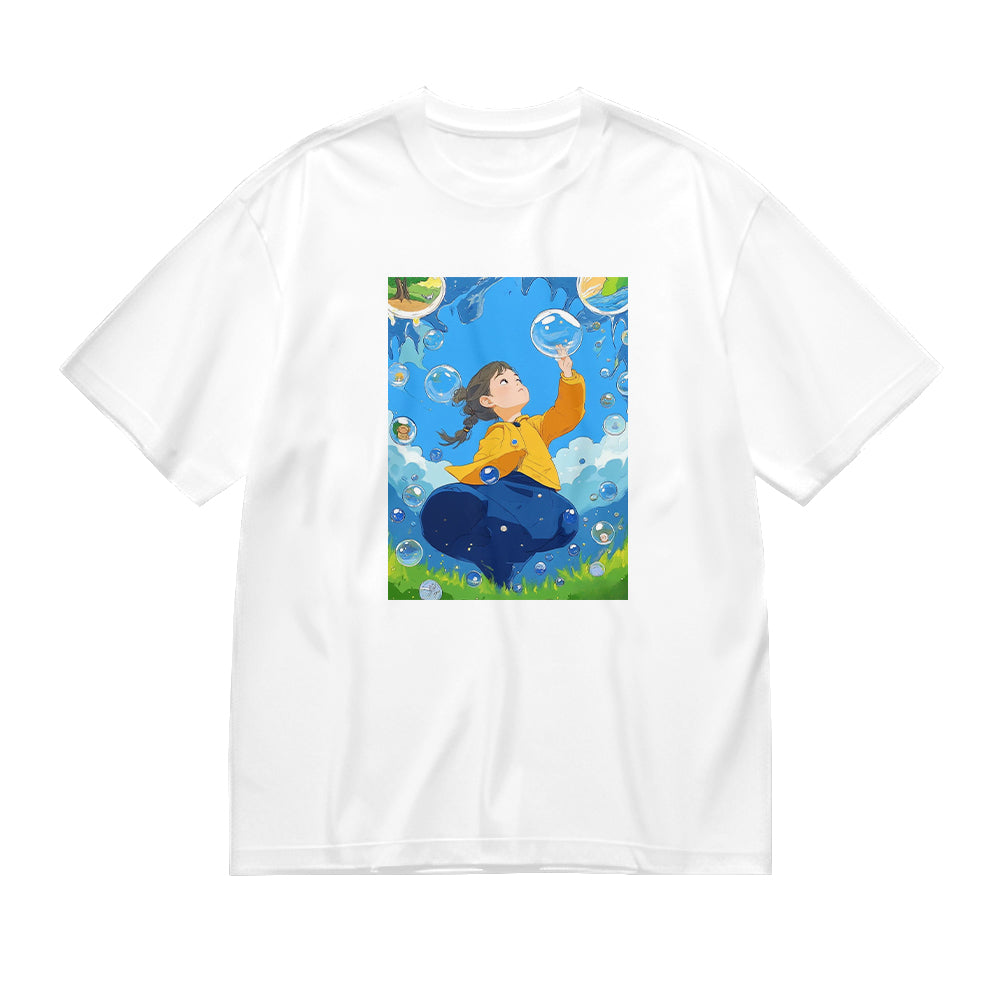 Cute Cartoon Boy in the Sky Graphic T-Shirt