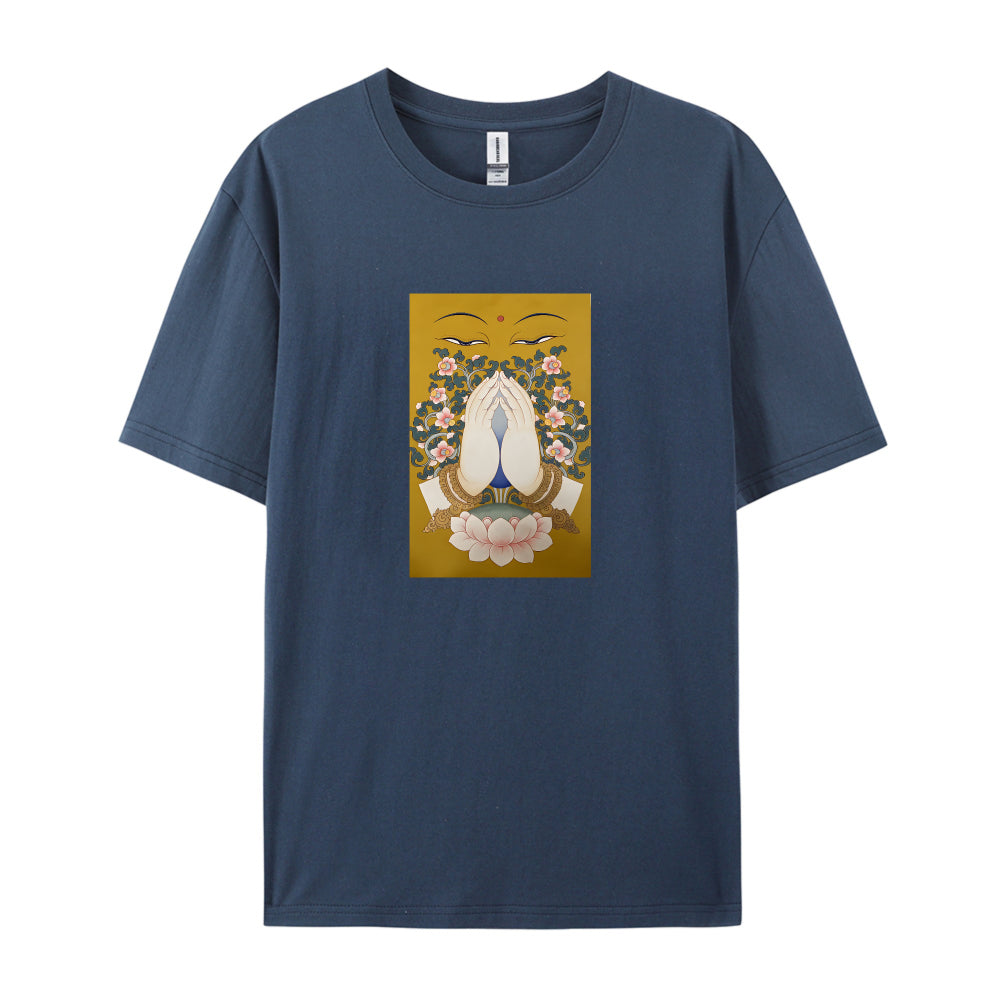 Buddha Face Lotus Flower Design Graphic T-Shirt for Women Men Unisex Casual Cotton Tee Top