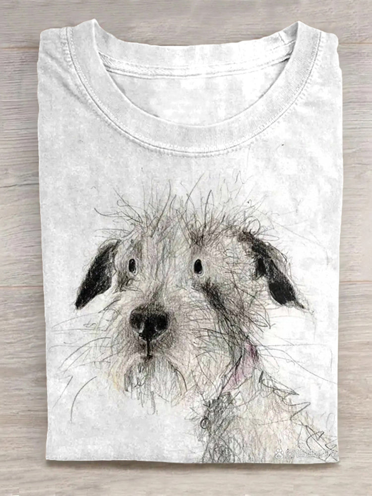 Dog Art Scrawled Puppy Print Casual Short Sleeve T-Shirt