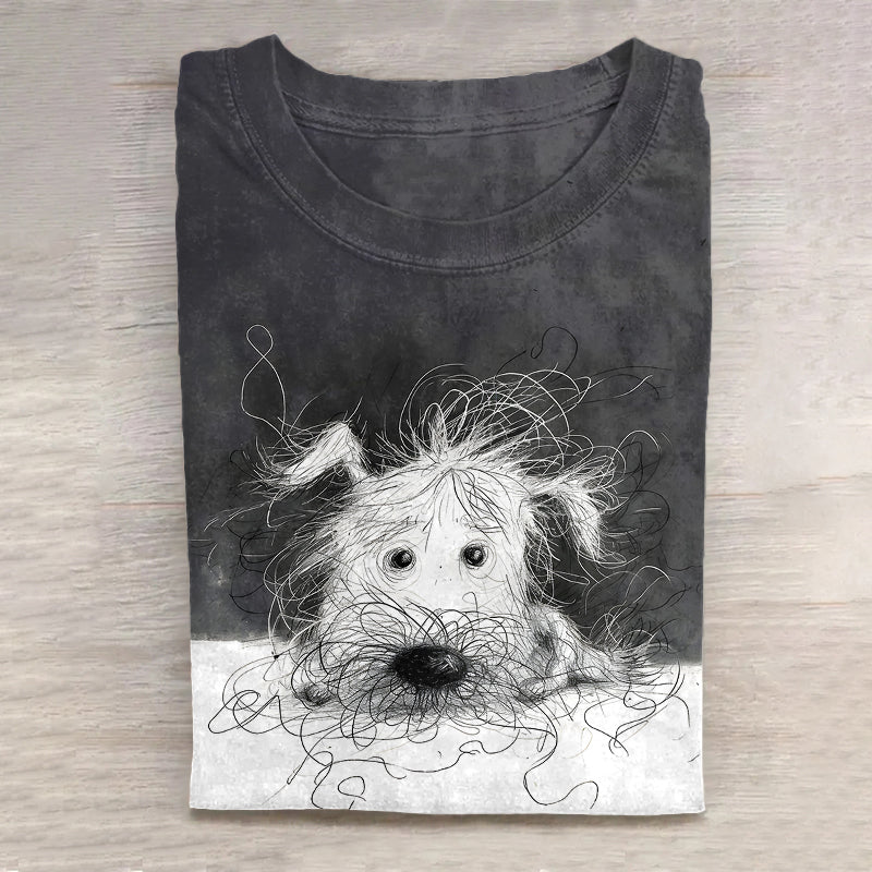 Cute Dog Scrawled Puppy Art Print Casual Short Sleeve T-Shirt