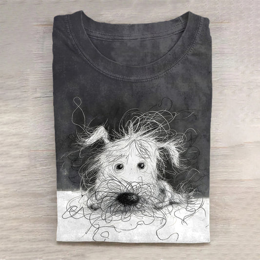 Cute Dog Scrawled Puppy Art Print Casual Short Sleeve T-Shirt