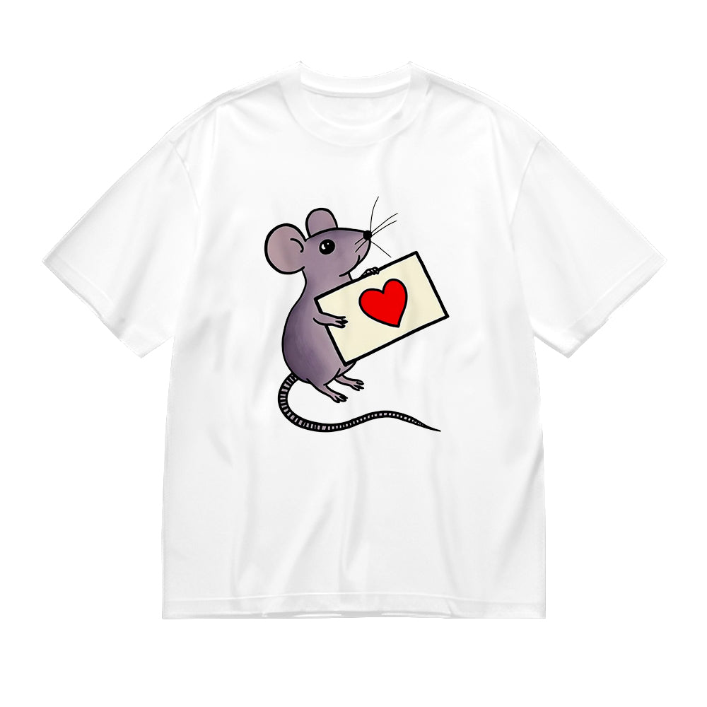 Cute Mouse Holding Heart Envelope Graphic Print T-Shirt
