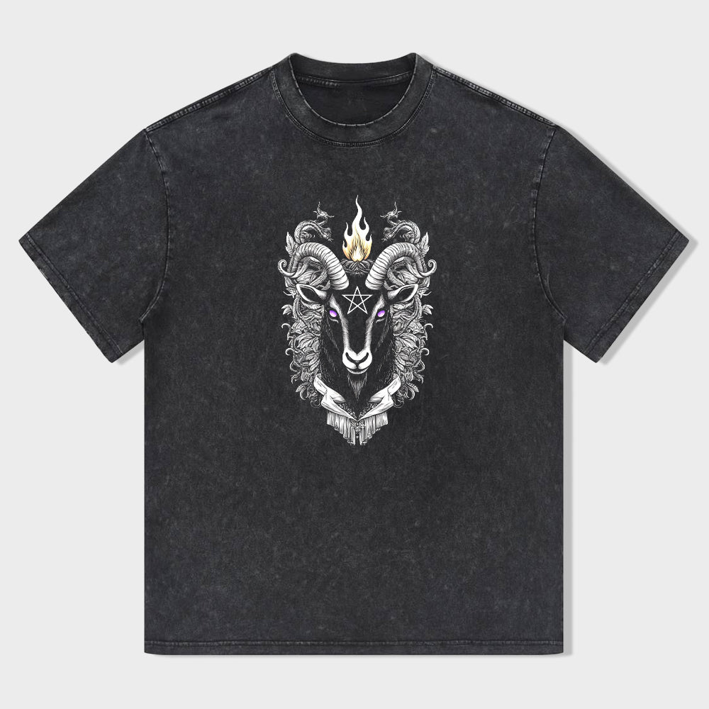 Goat Head Flame Design Graphic T-Shirt