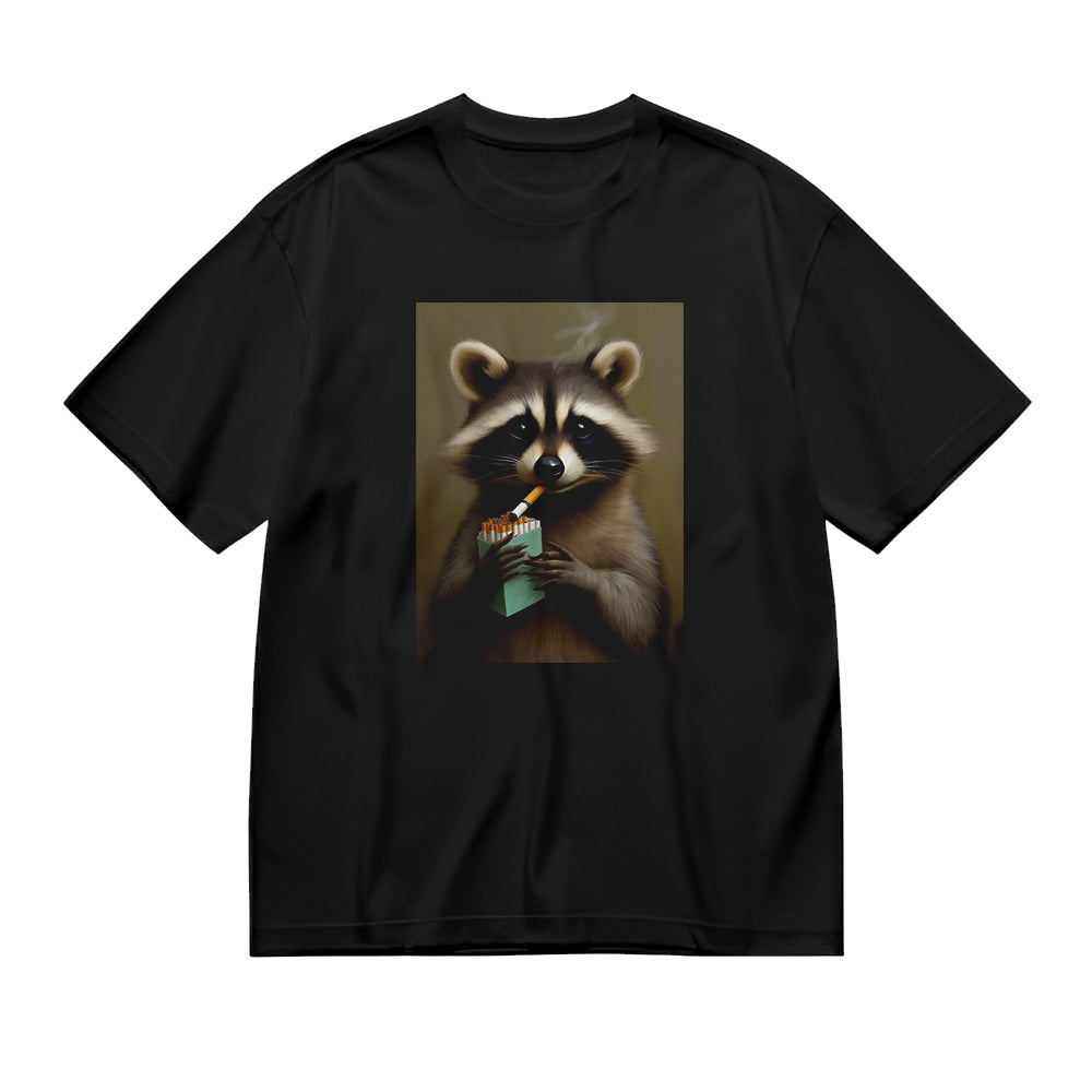 Raccoon Smoking Cigarette Graphic Print Men's Casual T-Shirt