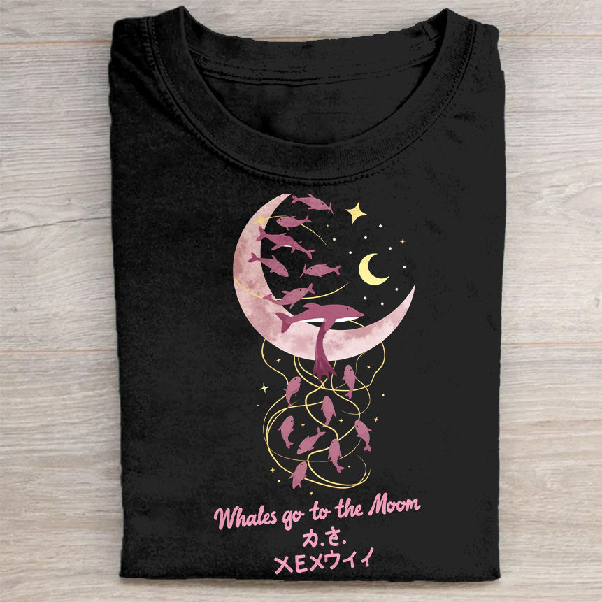 Whales Go to the Moon Graphic T-Shirt