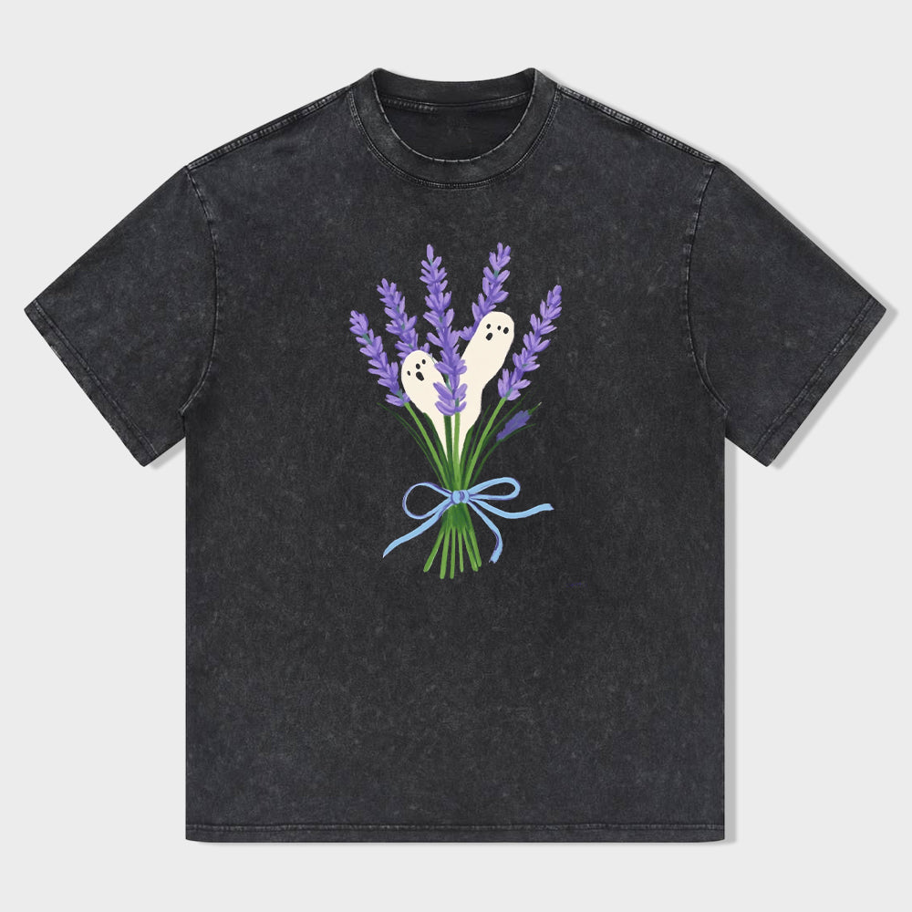Lavender Bouquet Ghost Design Women's Graphic Tee T-Shirt