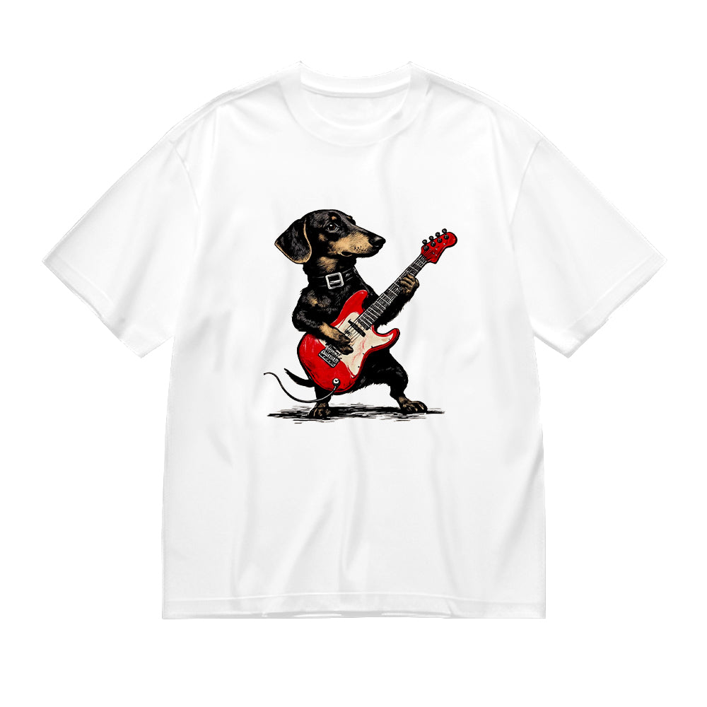 Cute Dachshund Playing Guitar Graphic T-Shirt