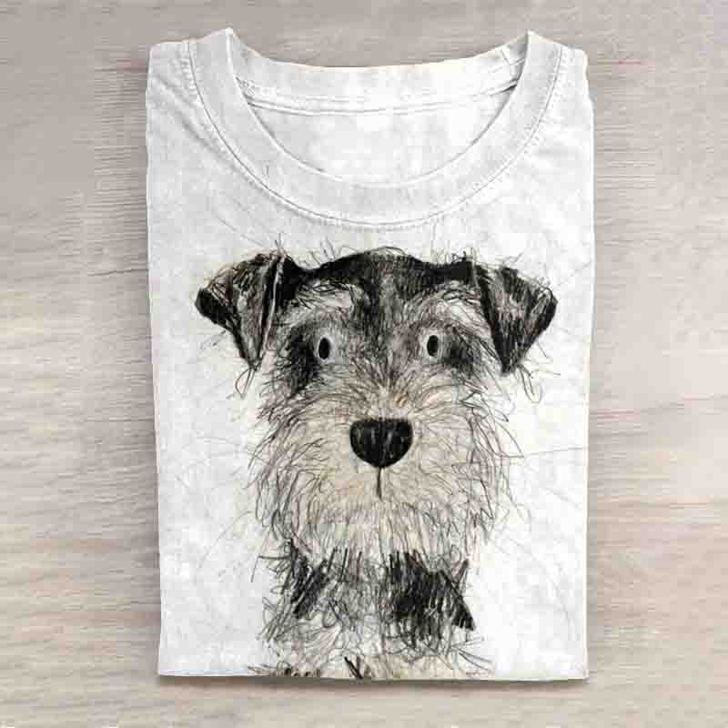 Cute Dog Scrawled Shock Puppy Art Print Casual Short Sleeve T-Shirt