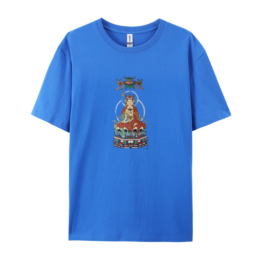 Buddhist Deity Artwork Graphic T-Shirt for Men Women  Spiritual Meditation Clothing  Comfortable Casual Tee  Unique Design Top  White Cotton Shirt