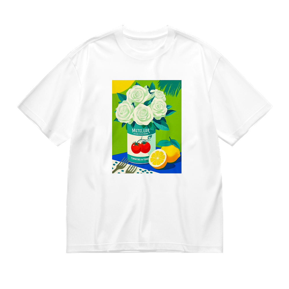 White Rose and Fruit Graphic T-Shirt