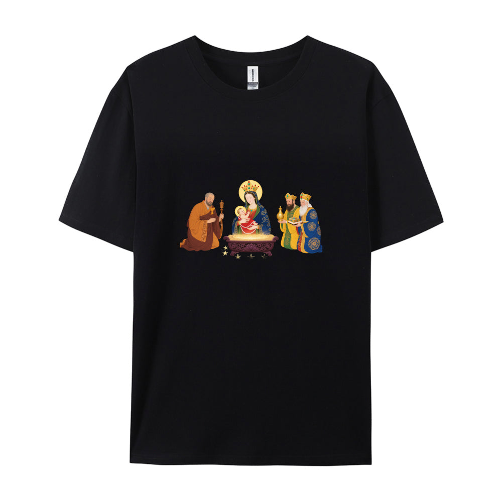 Christmas Nativity Scene T-Shirt  Three Wise Men and Virgin Mary Design  Festive Holiday Clothing for Men Women Kids  Comfortable Cotton Tee  Xmas Gift Idea  Religious Christian Apparel