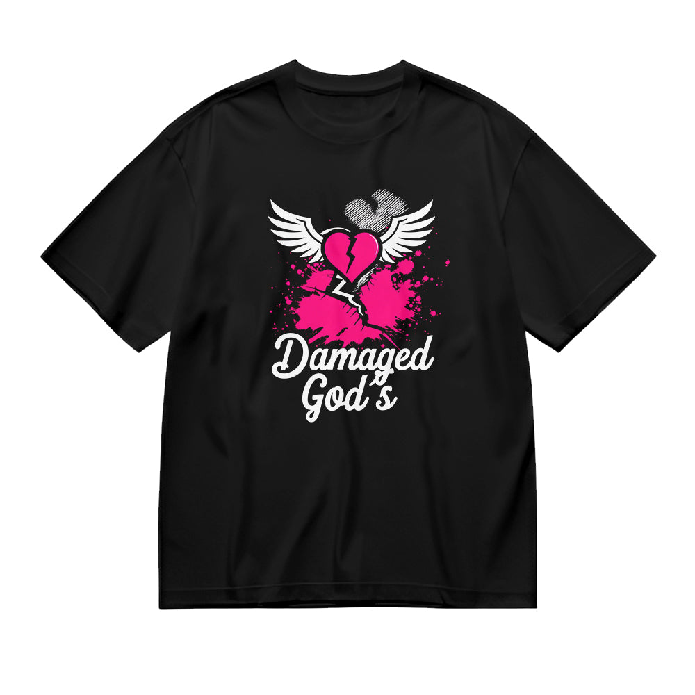 Damaged God's Heart Wings Graphic T-Shirt