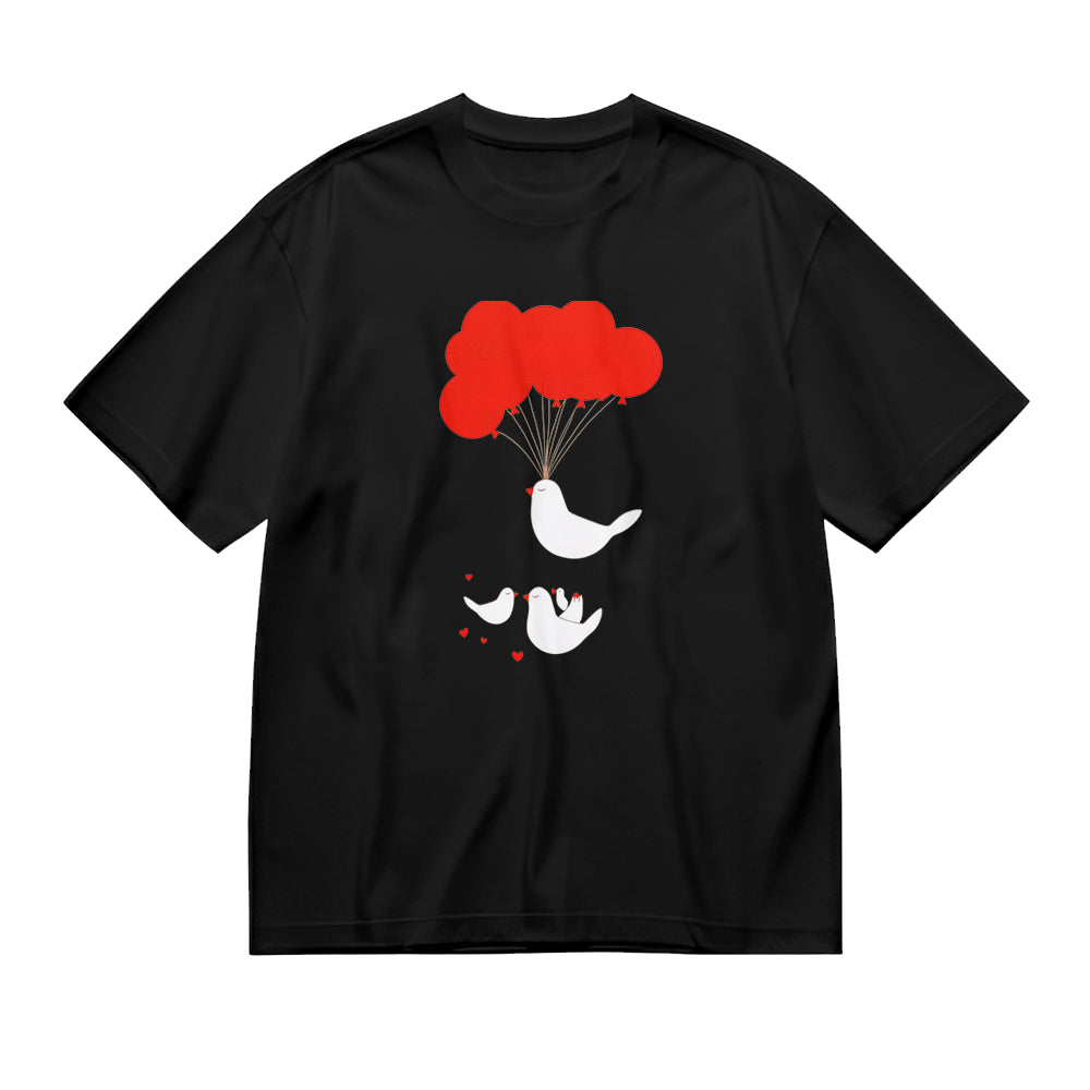 Cute White Cat with Red Balloons Graphic T-Shirt
