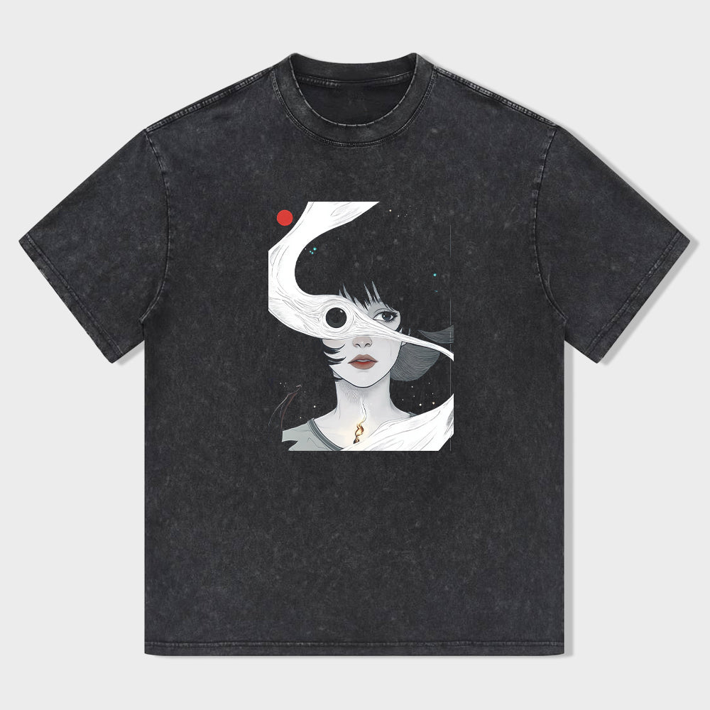 Short Sleeve T-Shirt Black Abstract Art Print Casual Wear