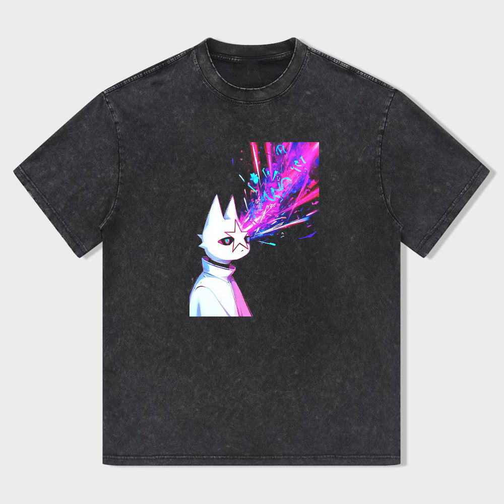 Neon Cat Graphic T-Shirt for Men Women Unisex Casual Short Sleeve Tee with Vibrant Design T-Shirt