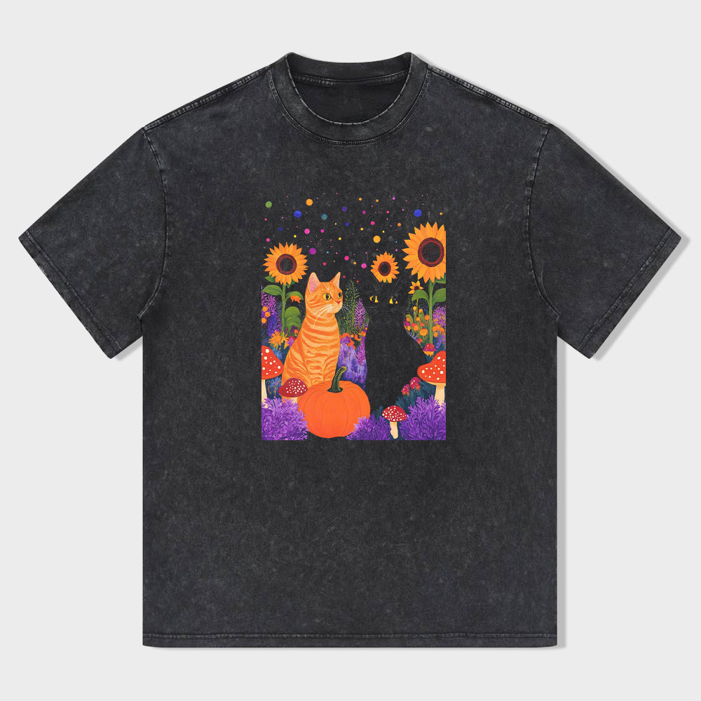 Cute Cat in Garden Graphic T-Shirt