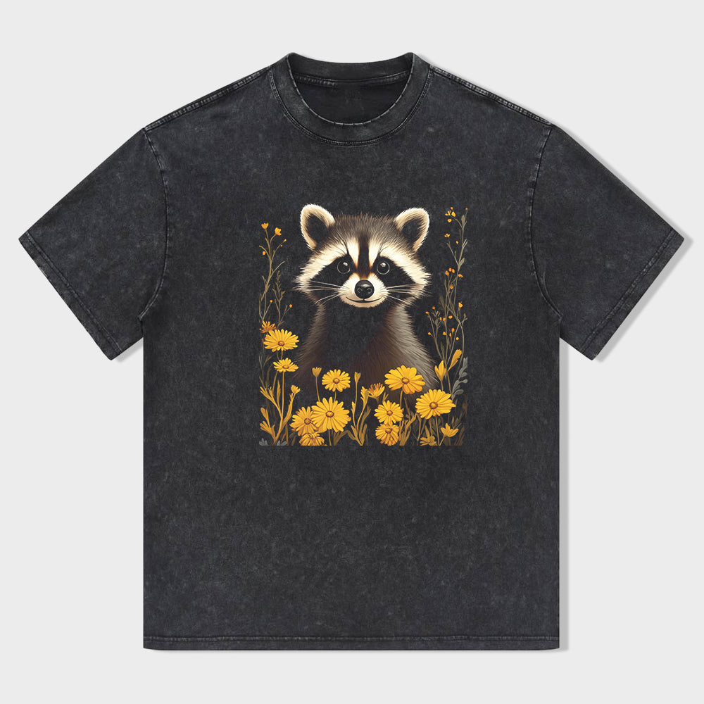 Cute Raccoon with Sunflowers Graphic T-Shirt