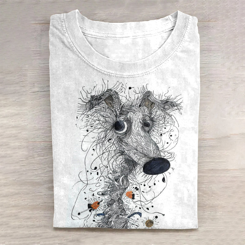 Dog Art Scrawled Puppy Print Casual Short Sleeve T-Shirt