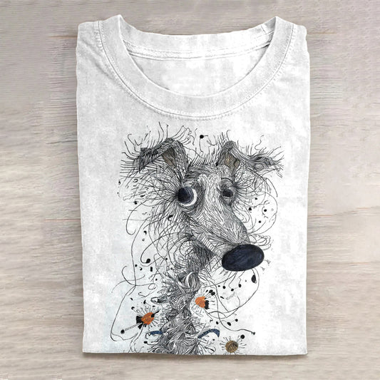 Dog Art Scrawled Puppy Print Casual Short Sleeve T-Shirt